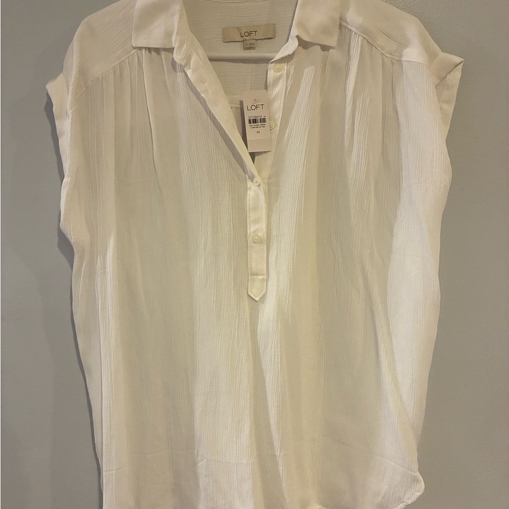 LOFT Ivory Cap Sleeve Blouse